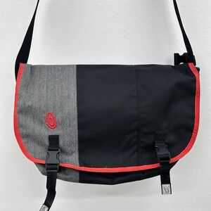 Timbuk2 Classic Messenger Bag Medium Black/Red Canvas Single Strap Herringbone